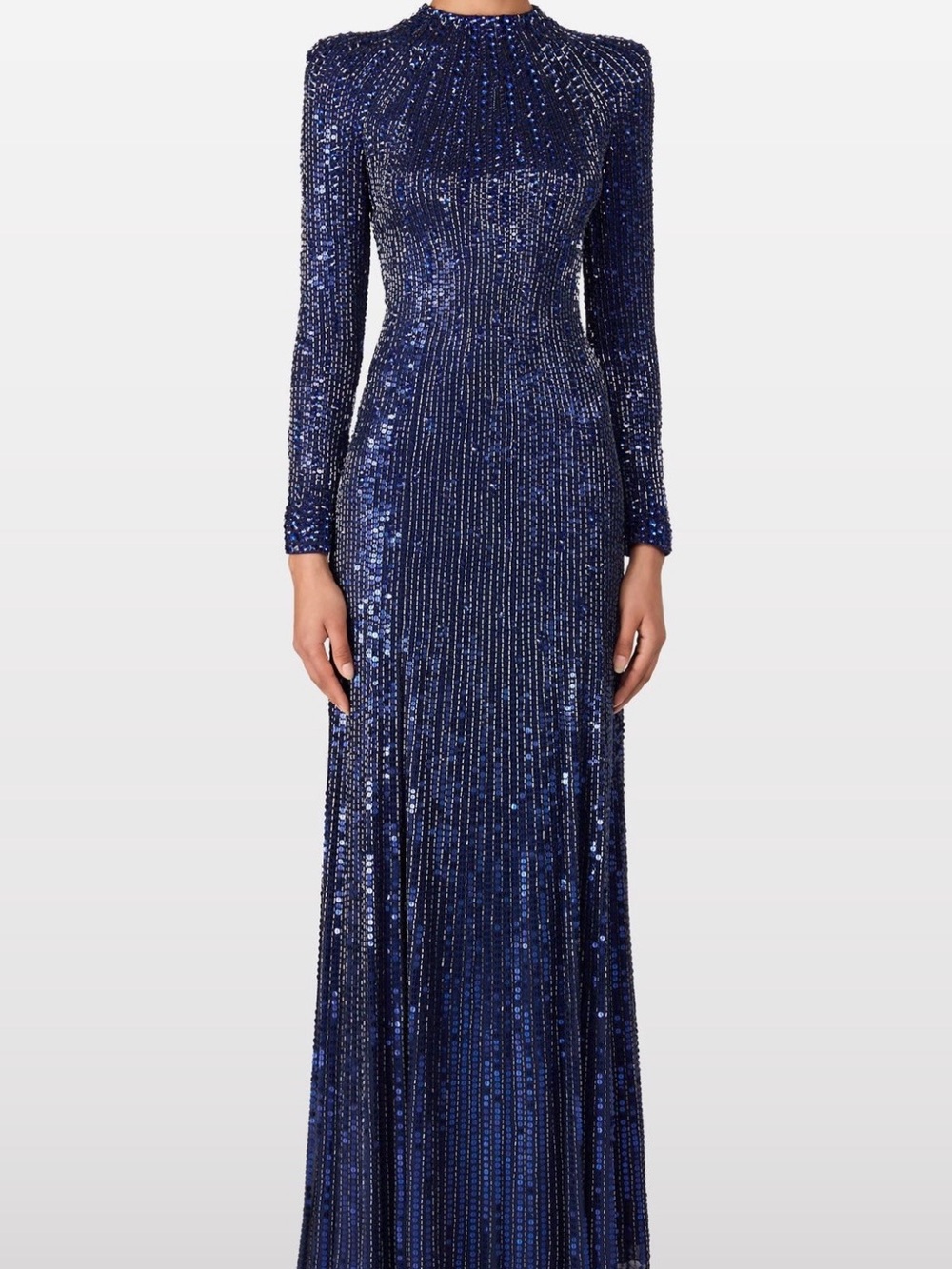 Jenny Packham Navy Sequined Long-Sleeve Maxi Gown